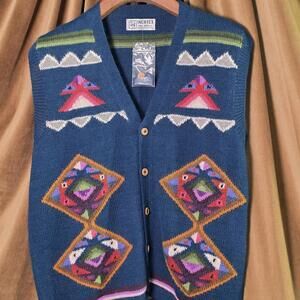 Unisex INCA-TEX Alpaca VEST Multi and Blue Jumper Medium